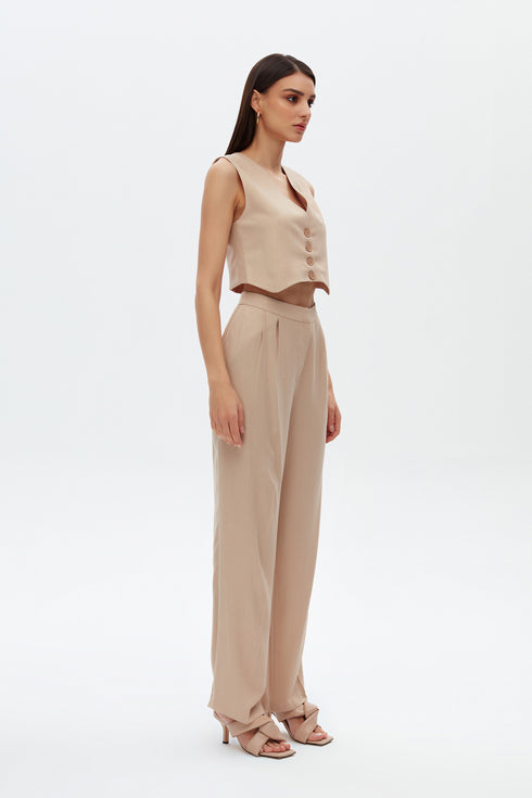 Practical Beige V Neck Vest